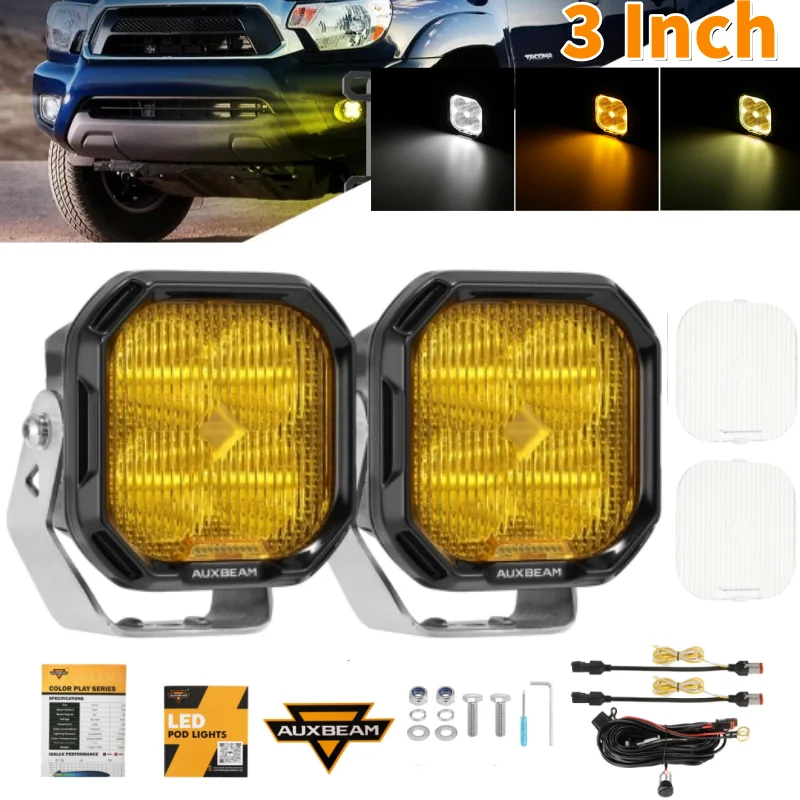 

1 пара 3-дюймовых светодиодных противотуманных фар с белыми ходовыми огнями и янтарными указателями поворота, с кронштейнами для крепления, для Toyota Tacoma, Tundra, 4Runner