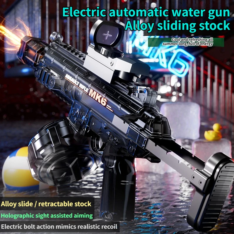 New Powerful Rapid Fire Electric MK6 Water Gun With Large Capacity LED Light Gun Head Rapid Fire Family Outdoor Toys