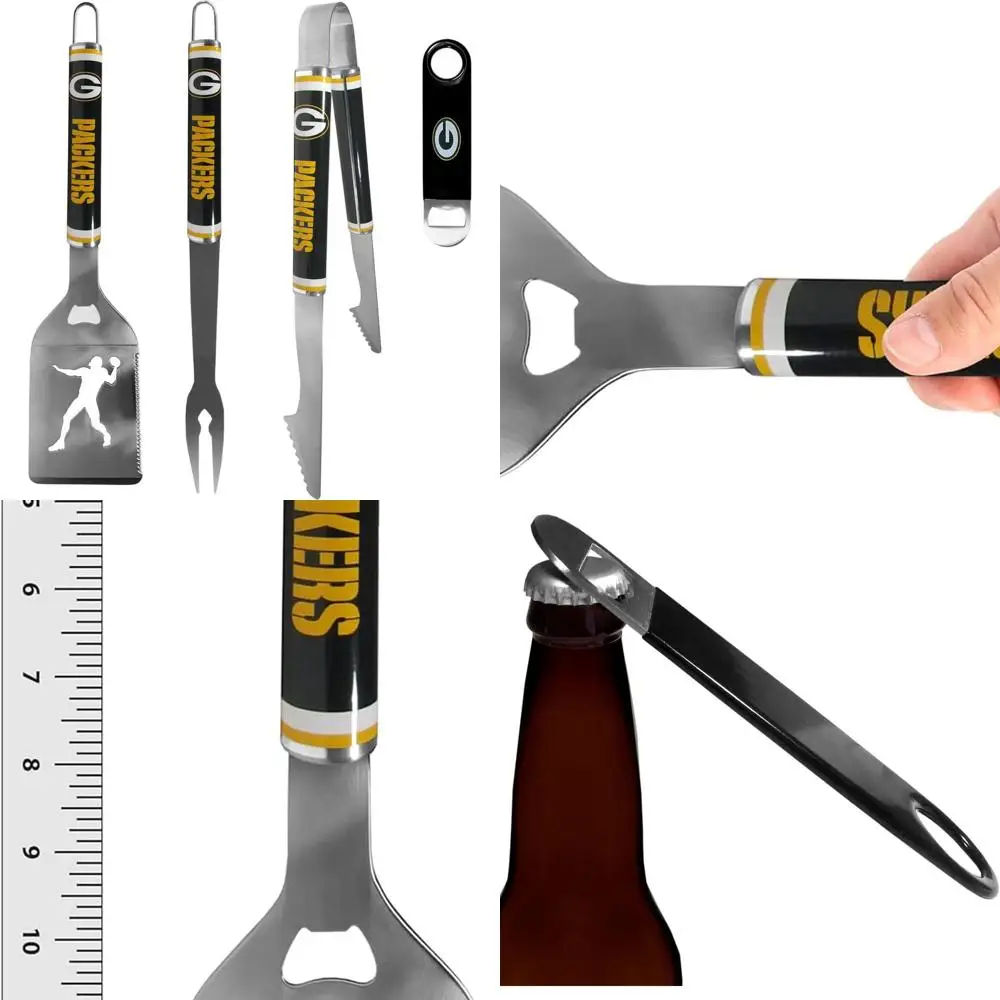

Green Bay Packers 3-Piece Steel BBQ Set with Bottle Opener in Team Colors