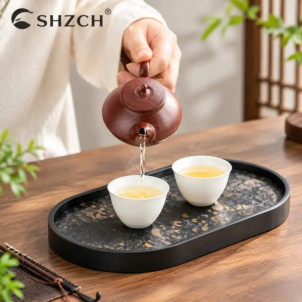 Wabi-sabi Stitched Rock Panel Tea Tray Dessert Candy Tray Coffee Storage Board Teapot Support Dishes for Serving Tea Ceremony