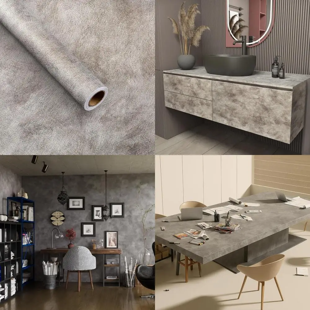 ورق جدران خرساني كبير بتأثير غسول الليمون باللون الرمادي والفضي مقاس 32 × 354 بوصة ورق اتصال فينيل قابل للإزالة ذاتي اللصق fo