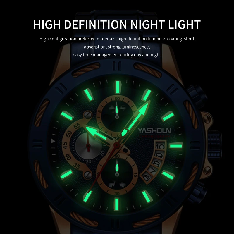YASHIDUN Herrenuhren, Business-Quarzuhren, multifunktionale Militär-Armee-Edelstahl-Herrenuhr, leuchtende wasserdichte Uhr