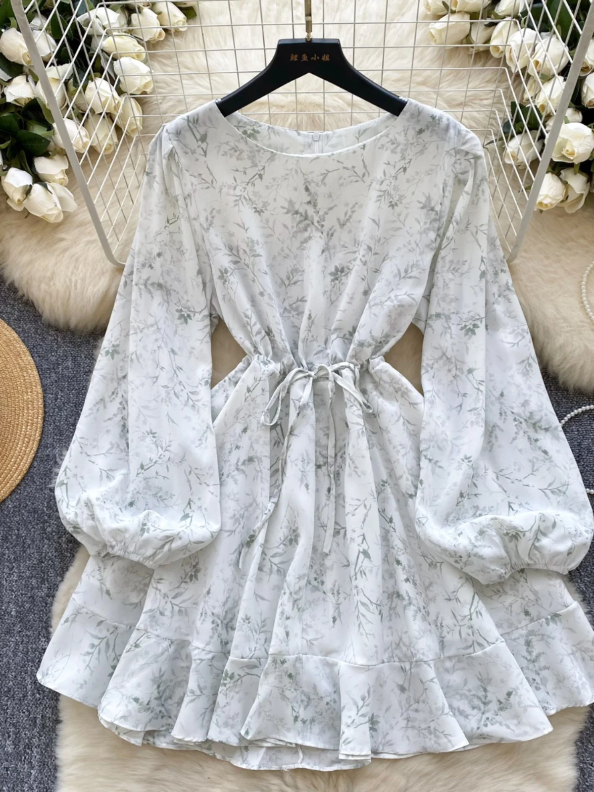 Vestido corto con estampado Floral y cordón en la cintura para mujer, vestido corto con mangas acampanadas, falda acampanada ...