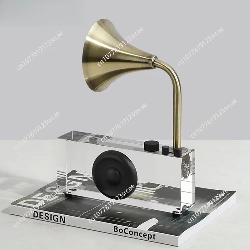 Modern Minimalist Clear Arch Phonograph Crystal Glass Ornament for Living Room, Entryway & Desk Decor