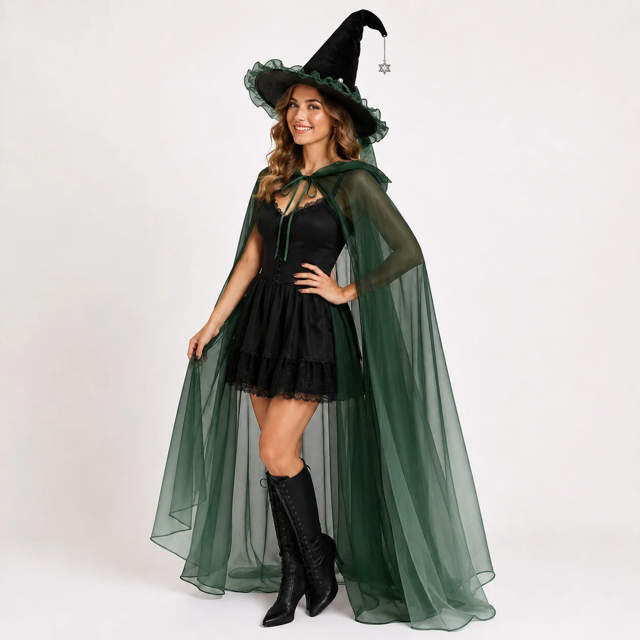 Sheer Cape Full Length Cosplay Cloak Ruffle Long Cape Dark Hooded Drawstring Cape For Cosplay Events Cosplay Exhibitions Theme