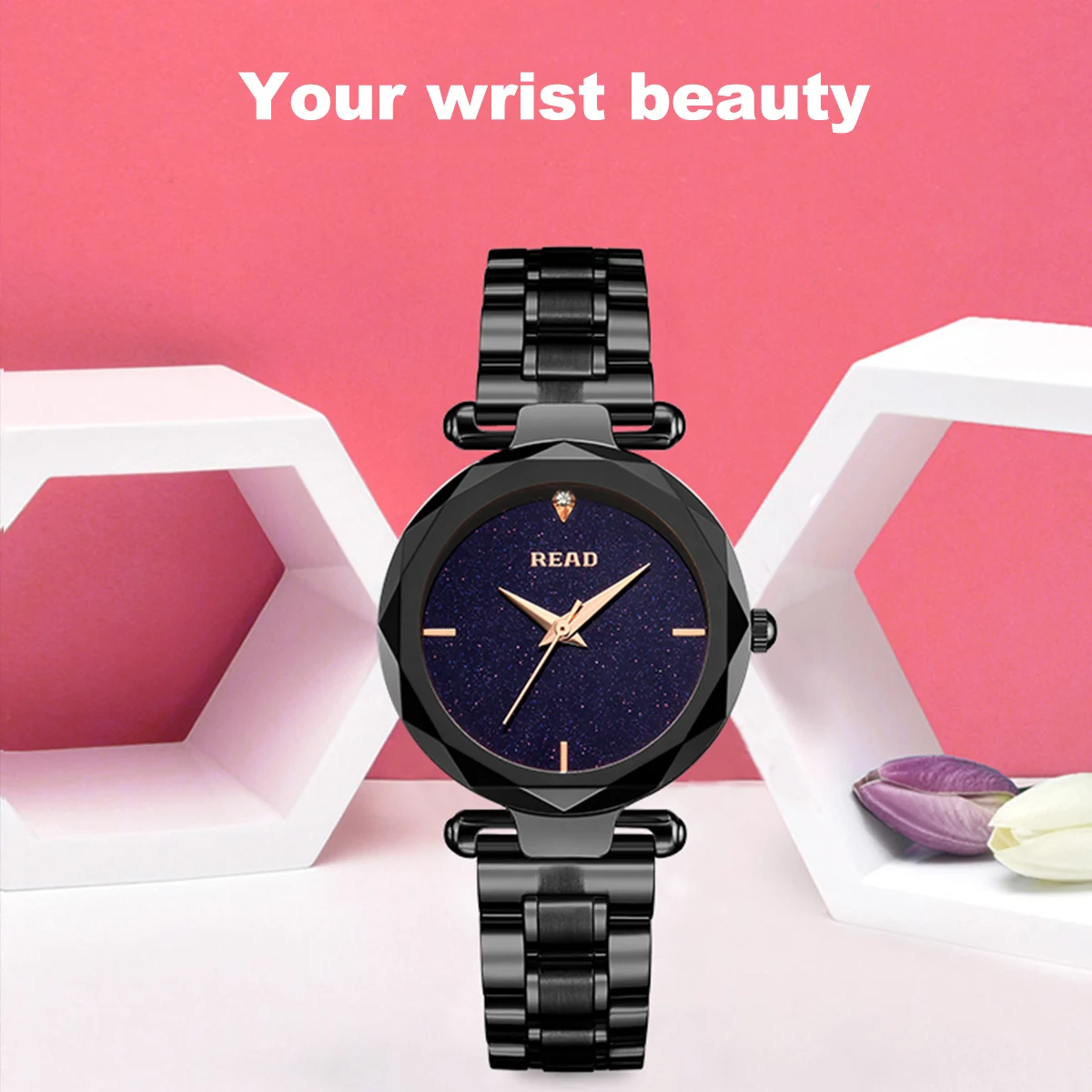 READ Ladies Quartz Watch | Solid Stainless Steel Band | Butterfly Clasp | Starry Dial | 30M Daily Water Resistant Wrist Watch