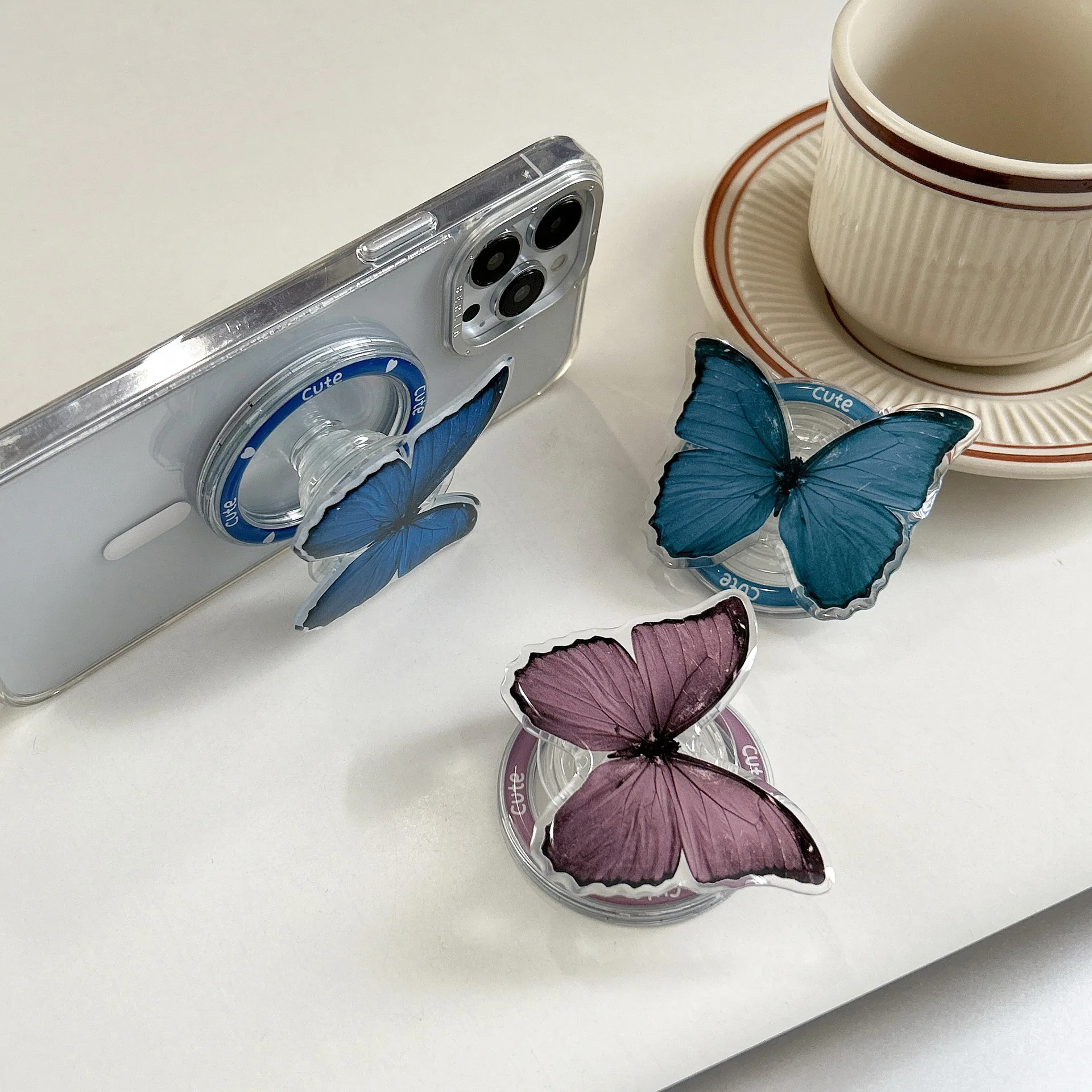 

20pcs Acrylic Butterfly Phone Stand Socket Holder Grip Trendy mobile phone accessories Applicable For Apple Huawei Samsung case