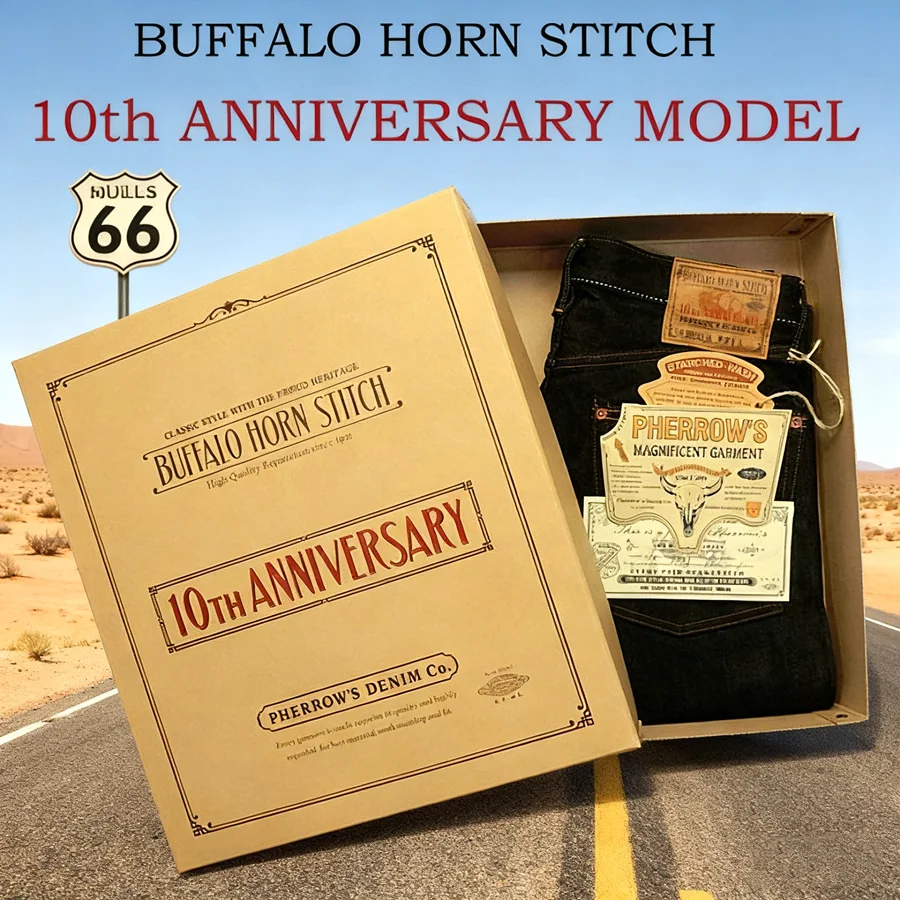 الذكرى السنوية العاشرة لـ Pherrows، جلد غزال نيلي 15.2 أونصة، جينز عتيق باللون الأحمر #4