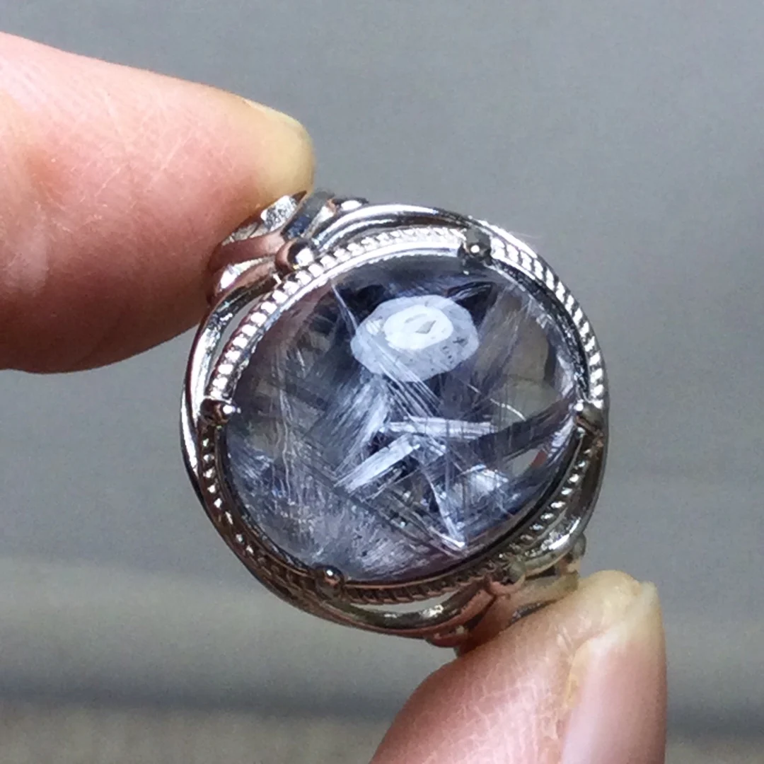 

Natural Brookite Platinum Rutilated Quartz Ring 15*12.5m 925 Sterling Silver Woman Men Water Drop Lucky AAAAA