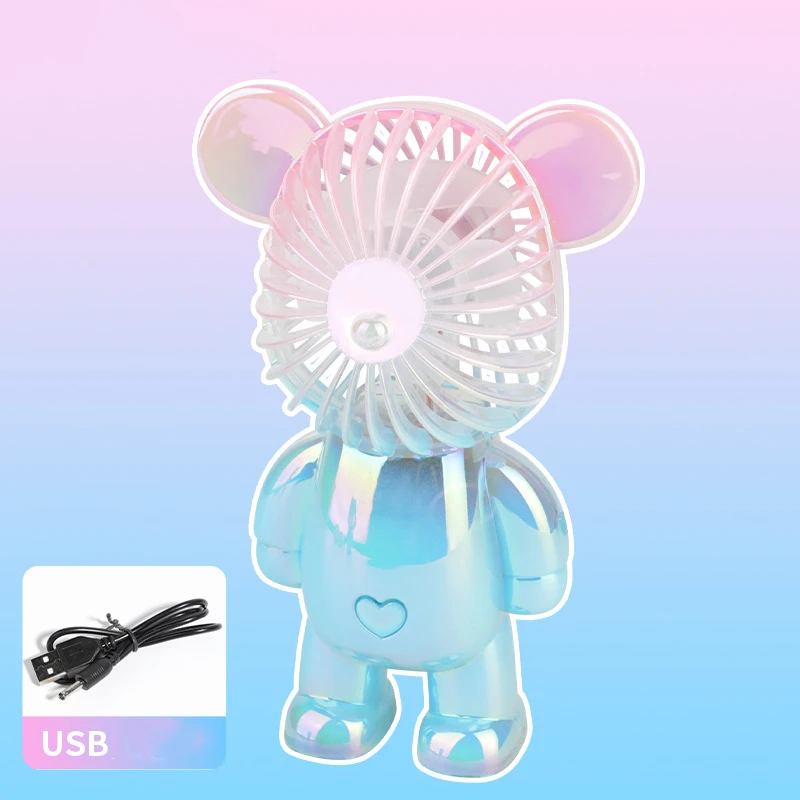 2024 Handheld Mini Charging Handheld Fan Large Air Volume Silent Gradual Change Bear Jelly Colorful Fan Desktop Fans