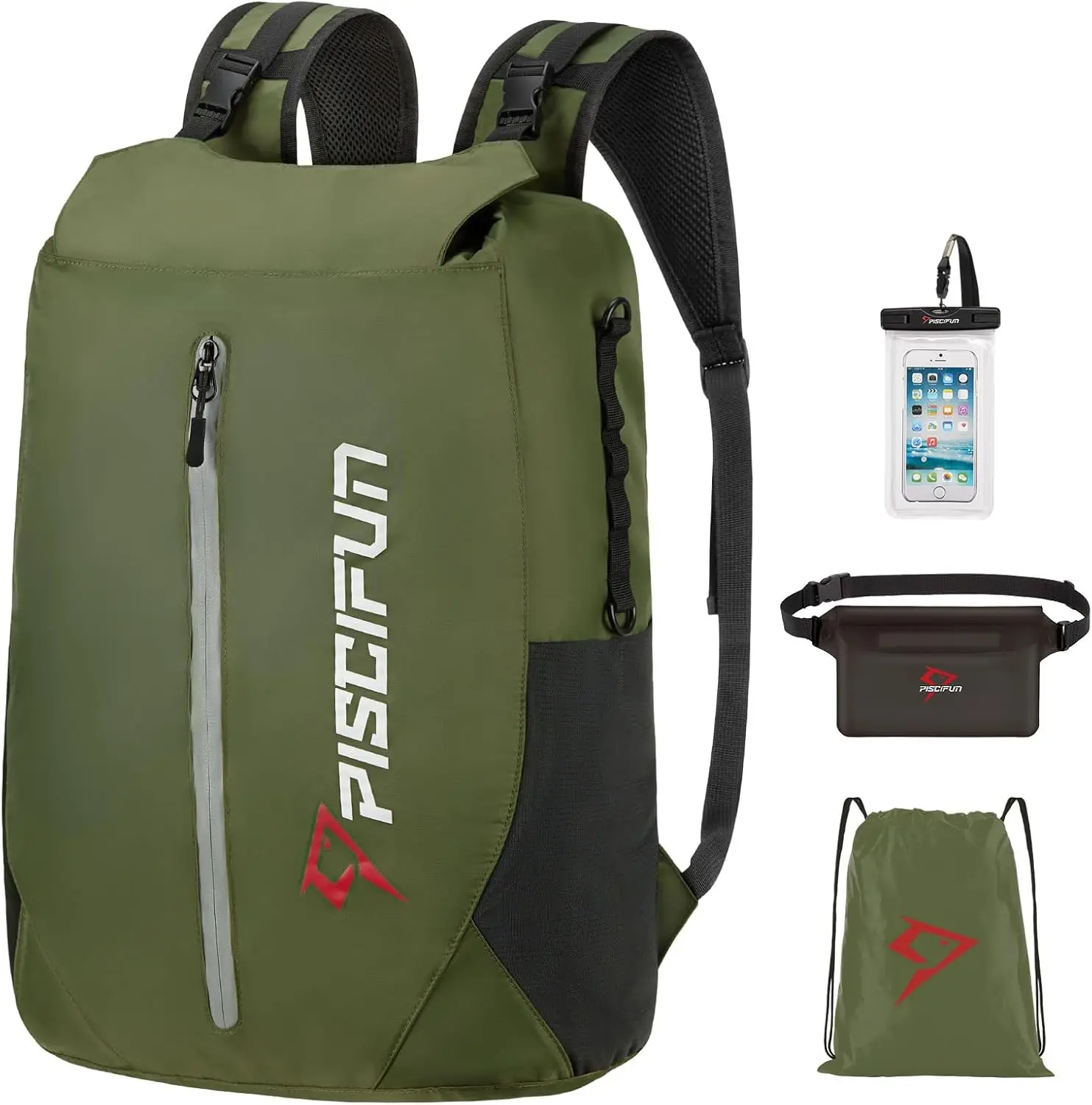 

Dry Bag Waterproof, Roll-Top Sealed Backpack with Waist Pouch and Phone Case for Kayaking, Boating, Lightweight
