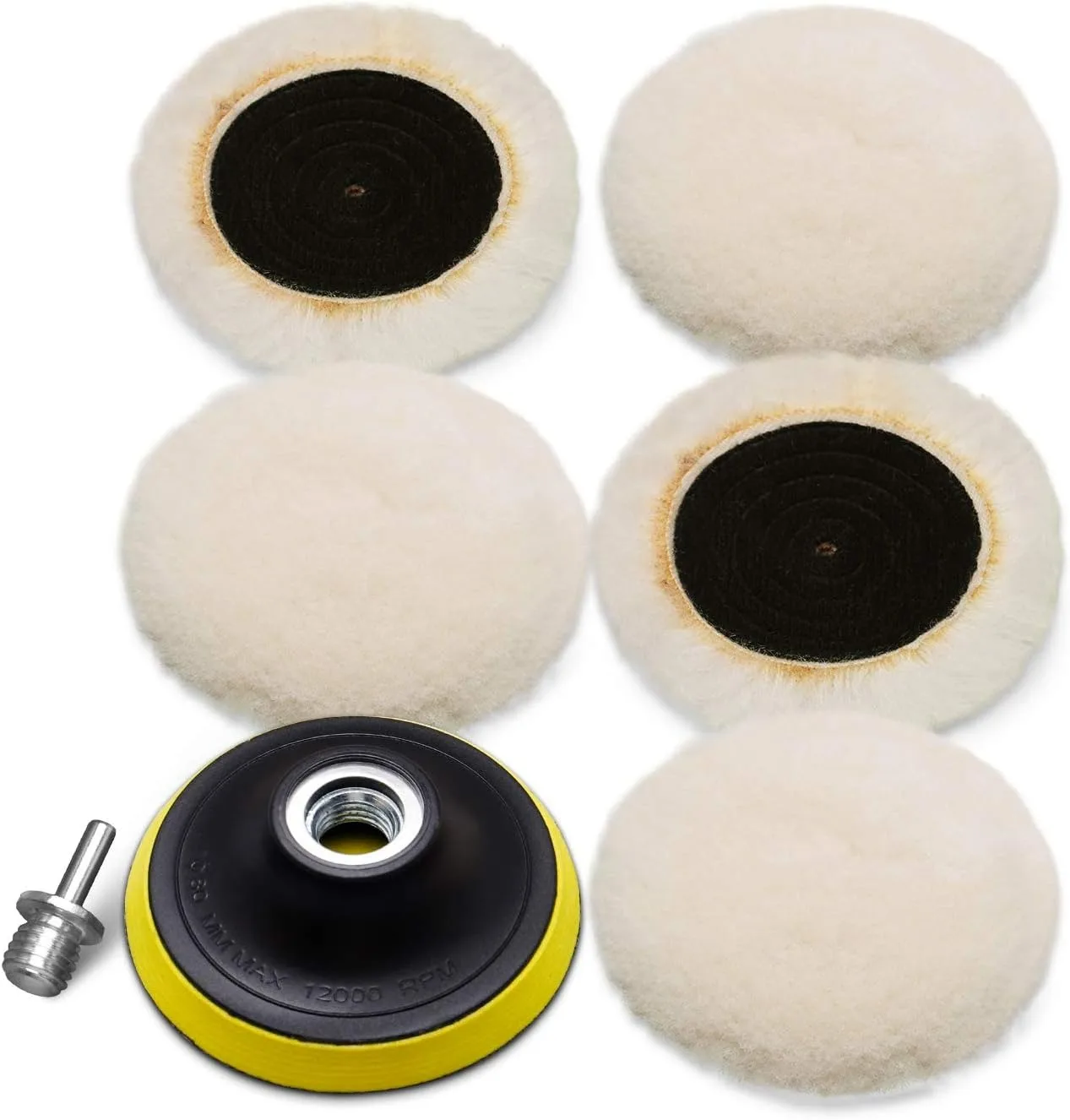 Wool cutting pad, wool polishing pad set, 7-piece set 3-inch (80mm) wool polishing wheel for drilling lamb wool hooks and rings