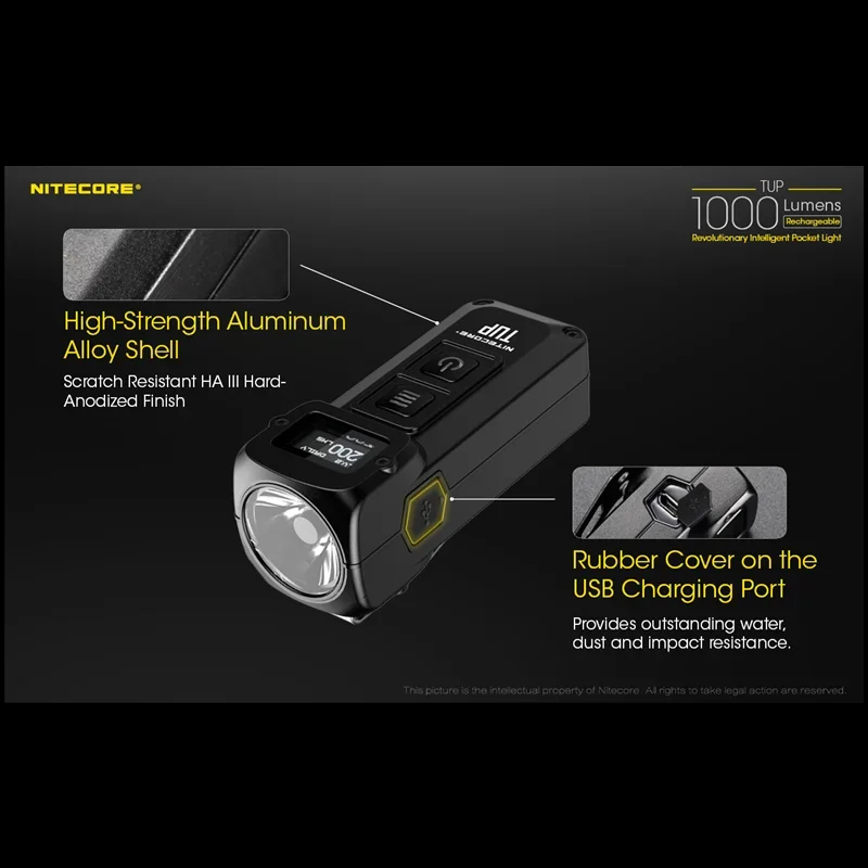 NITECORE TUP Intelligent Pocket Light 1000Lumen Hard Light Utilizes a CREE XP-L HD V6 LED Rechargeable High Power Led Flashlight