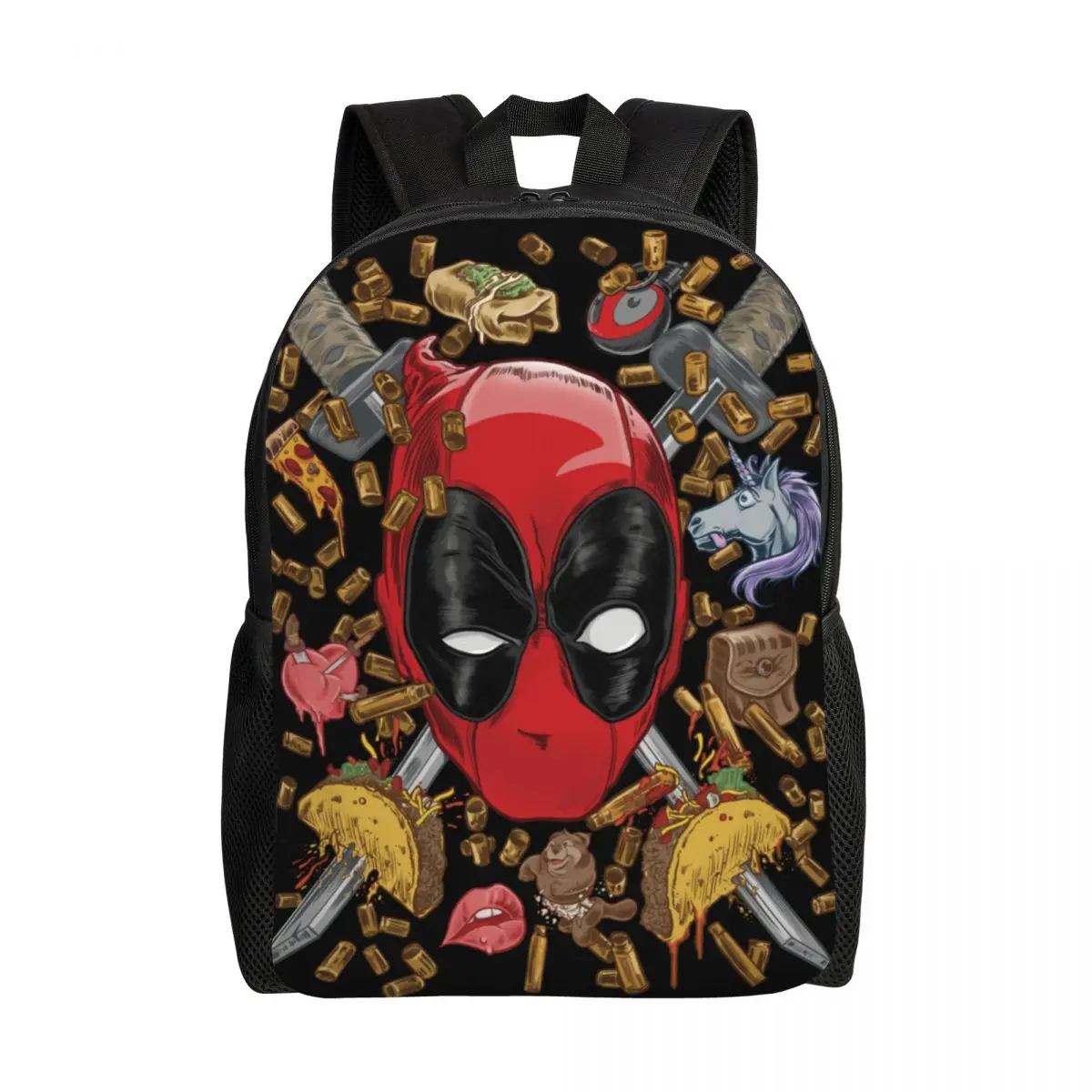 Custom Deadpool Shells And Tacos Collage Backpack for Men Women Water Resistant School College Bag Print Bookbag