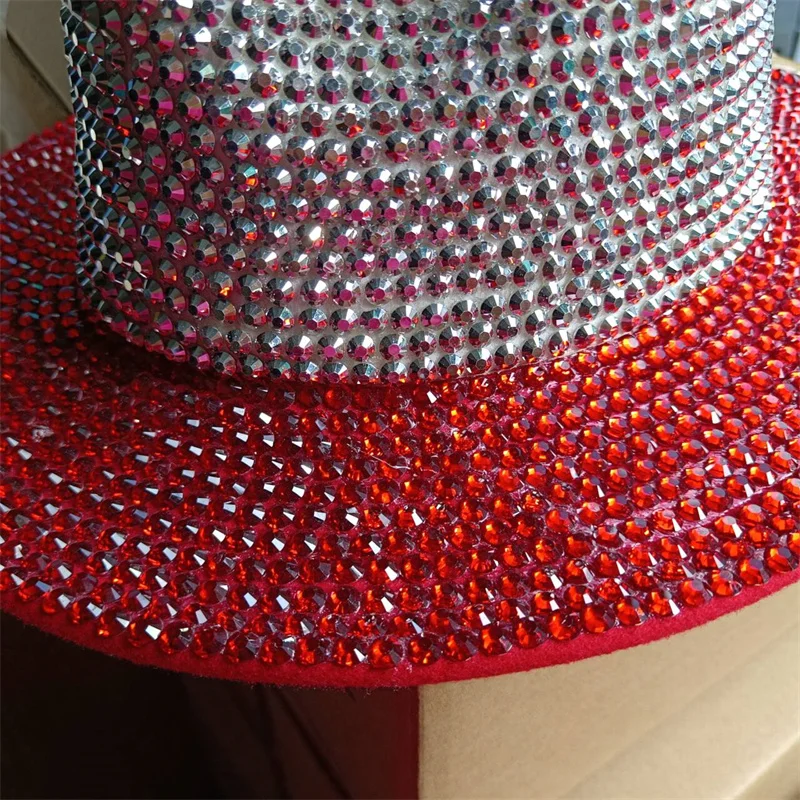 Red Rhinestone Cowboy Hat New Fedora Hat Panama New Women's Splicing Jazz Hat Party Stage Performance Female шляпаженская