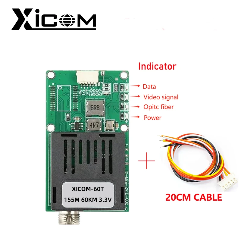 Xicom Video Fiber Transceiver Media Converter 1V1D 60KM,80KM,100KM, 1 Channel Video + UART & TTL & SBUS FC/UPC TX/RX DC 5.5~26V