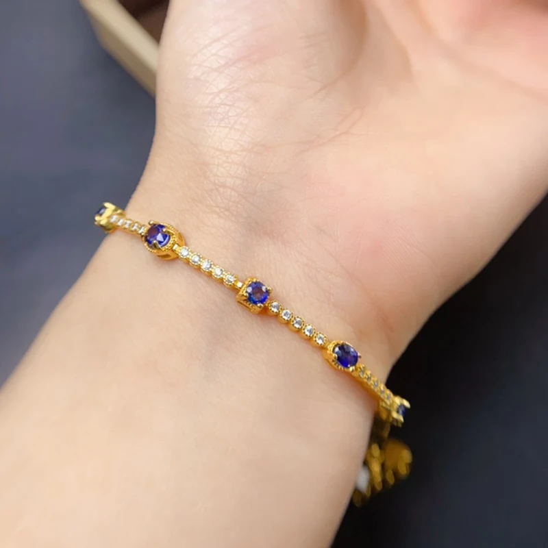 

Natural Sapphire Charm Bracelet for women silver 925 jewelry luxury gem stones 18k gold plated free shiping items