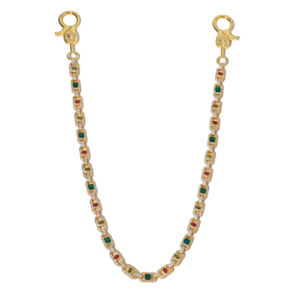 NY Mixed Inlaid Colorful Zircon Cuban Chain Gold Silver Plated Iced Out Diamond Hip Hop Pants Chain Gift