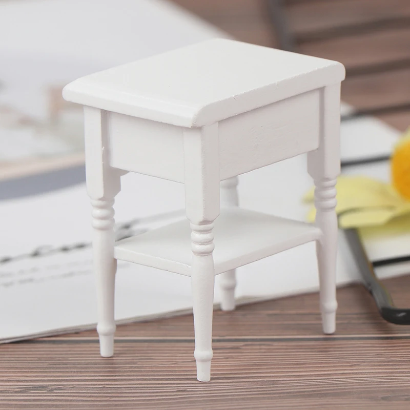 【M】1:12 Scale Bedside Table for Kids Dollhouse Miniature Furniture Bedroom Decoration Set Unpainted Wood Color Cabinet Model