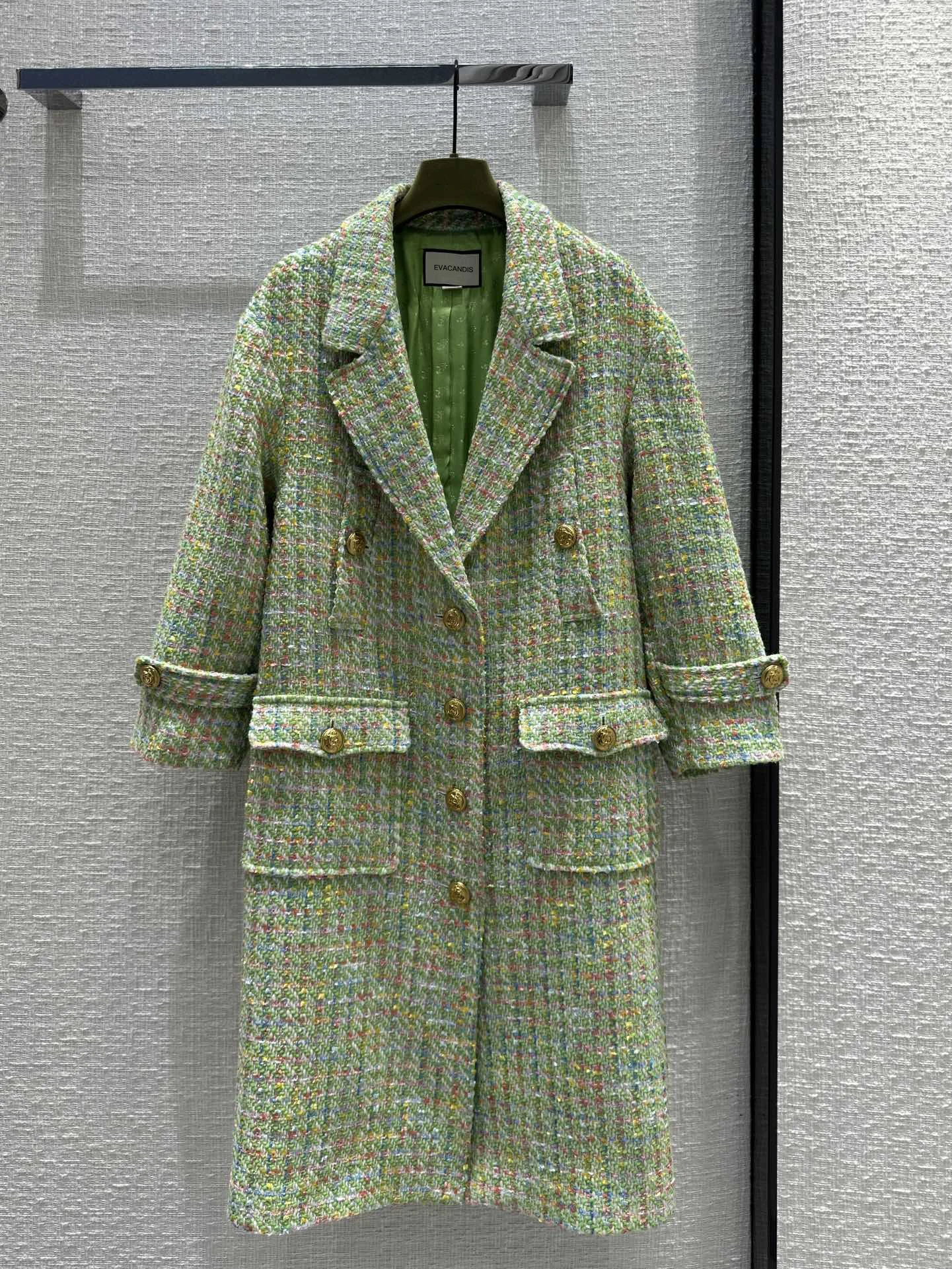 

EVACANDIS England Style Green Wool Blends Women Autumn New Long Coat Loose Straight Sweet Chic Elegant Colorful Weave Vintage