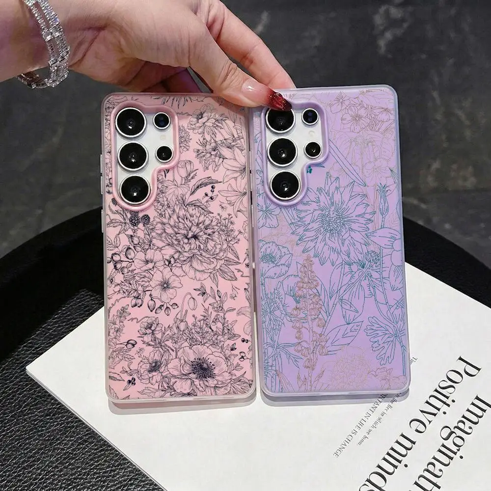 Vintage Botanical Pattern Phone Case 2-in-1 Detachable Clear Case for Samsung S26-S22 Multi-Color Card Holder Soft TPU