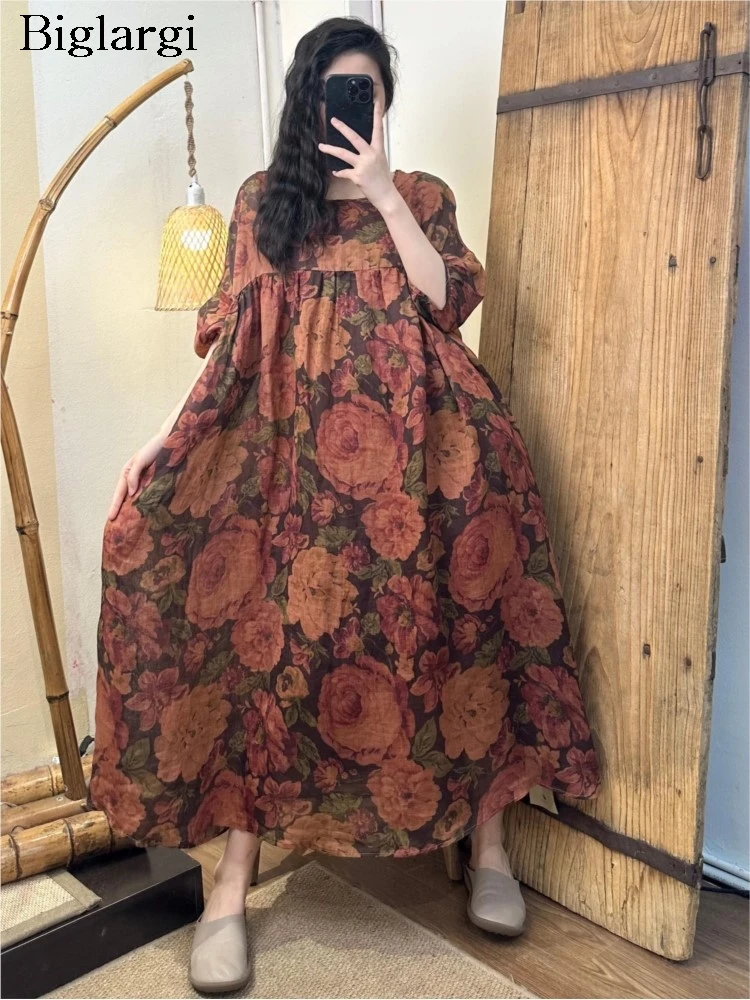 Oversized zomerbloem bloemen roze jurk dames casual losse damesjurken modis vrouw lange jurk boho chic