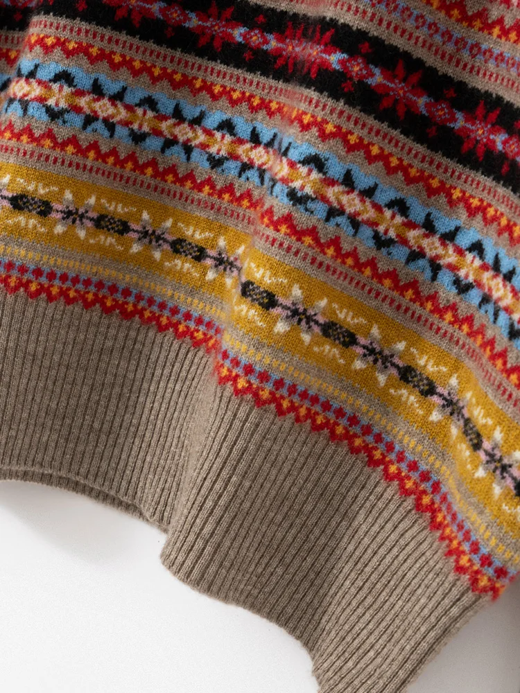 

MEETCC Women 100% Cashmere Pullover Striped O Neck Soft Warm Sweater Autumn Winter Fair Isle Knitwear New High Quality Top