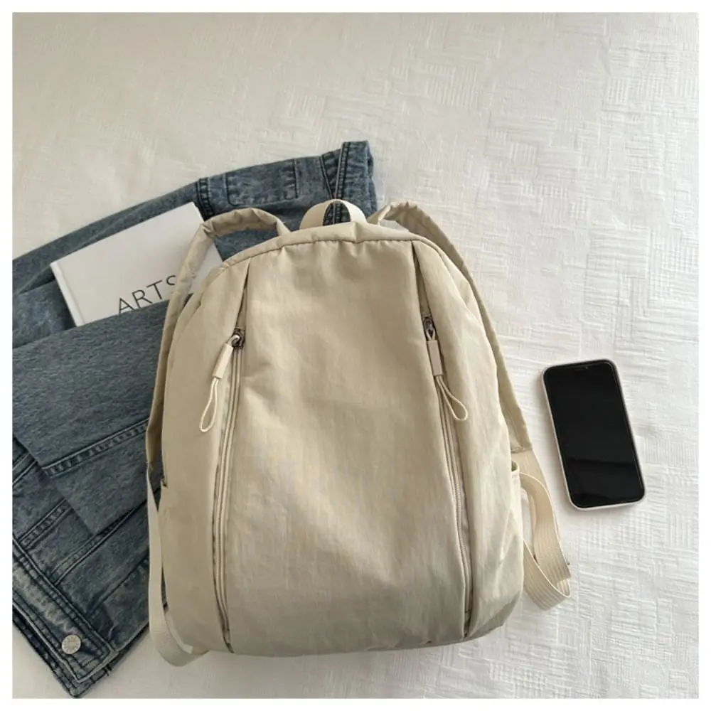 New Solid Color Nylon Backpack Lightweight Large Capacity Shoulder Bag Double Zippers Travel Backpack