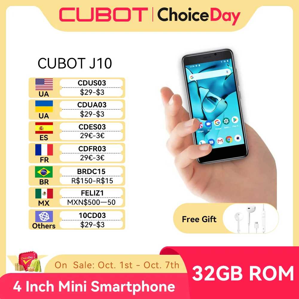 Cubot J10, 스마트폰, Android 11, 4인치 화면, MINI 휴대전화, 32GB ROM(128GB 확장), 듀얼 SIM 3G, Face ID, 2350mAh 배터리, 5MP 후면 카메라, 저렴한 잠금 해제 전화기, smart phone, smartphone 