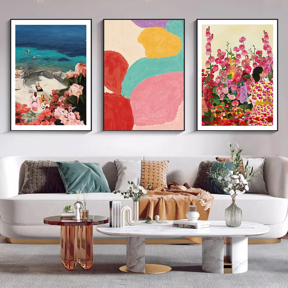 Canvas Print Painting Poster Beach Flower Character Modern Art Living Room Bedroom Porch Sofa Background Home Wall Decoration