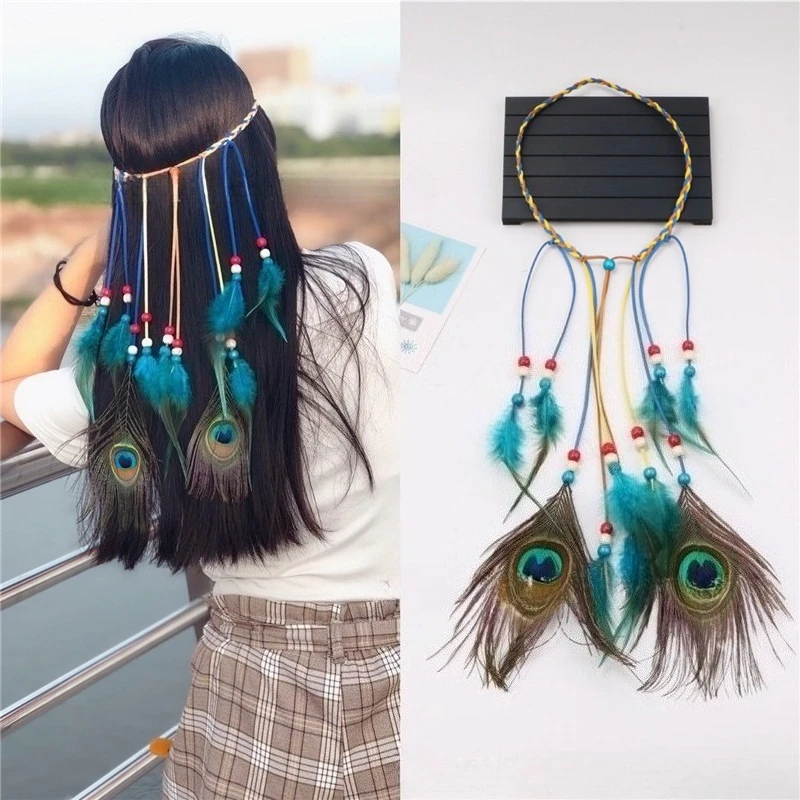 

Fashion Bohemian Peacock Feather Women's Hair Accessories Ethnic Style Headscarf Women's Festival Party Headband