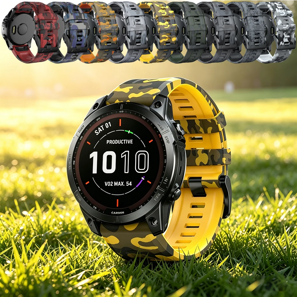 22 26mm for Bracelet Sport Plein Air Silicone Pour Garmin Fenix 3HR/5X/5/6X/6/7X 8 47 51mm Enduro 2 Instinct 2 3 45mm Camouflage