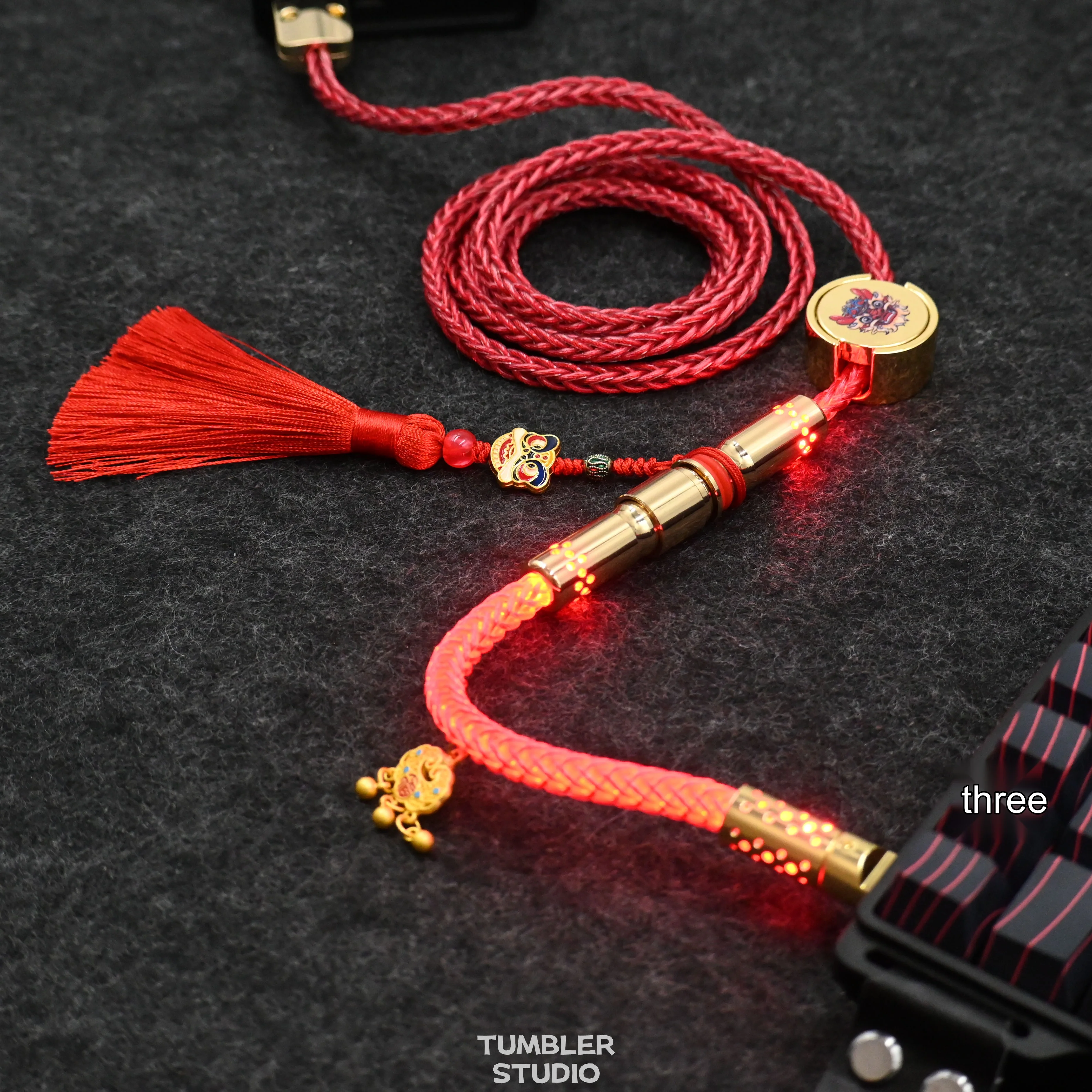 Tumbler Studio Year of Dragon Theme 8K Single Crystal Copper Custom Mechanical Keyboard Aviator Cable Coiled Gaming Cord