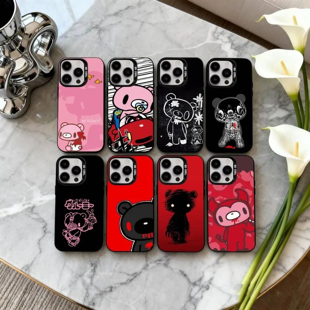 

Cartoon E-Edgy G-Gloomy B-Bear-R Phone Case For iPhone17,16,15,14,13,12,11 Plus,Pro Max Black Candy Silver Plated Cover