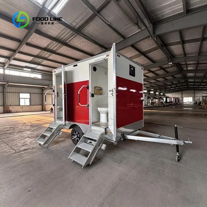 Customized Dual Cabin Portable Restroom Trailer Exterior Mobile Toilet for Wedding Construction Site, Festival & Outdoor Rental
