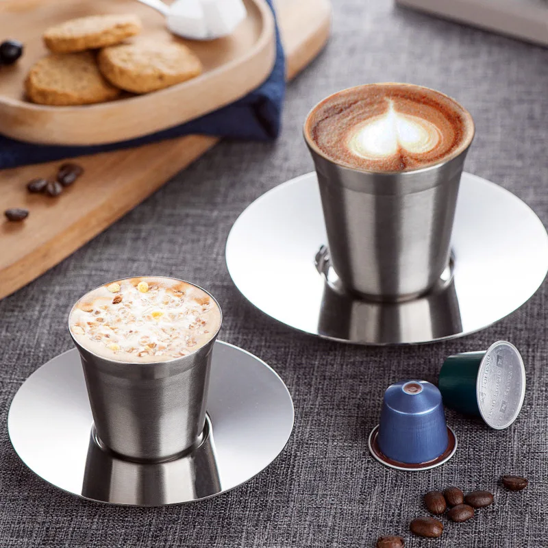 Nespresso Cups Pixie Espresso Double Layer 304 Stainless Steel Thermo Capsule Mug Cold Water Beer Mug Double Coffee Milk Tea Cup