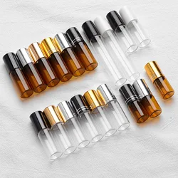 Flcopropriété à bille en verre brun ambre transparent avec rouleau en métal, flacons d'huiles essentielles, clair, 1 ml, 2 ml, 3 ml, 5 ml, 10ml, lot de 50 pièces