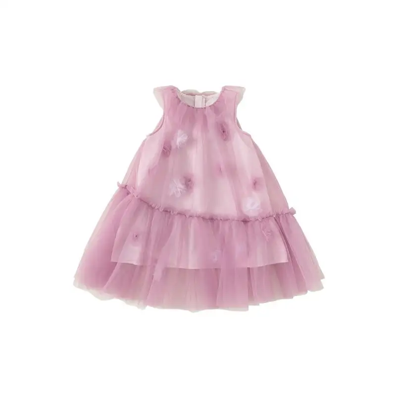 فستان صيفي للفتيات الصغيرات لعام 2025 بدون أكمام منقوش عليه زهور فستان بناتي برقبة دائرية بلون سادة فساتين الأميرات للحفلات #6