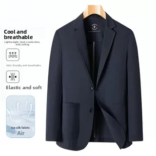 

Sun Protection Breathable Ice Silk Men's Thin Suit Jaet Elastic Sl Busin Casual Faionable Summer Outerwear