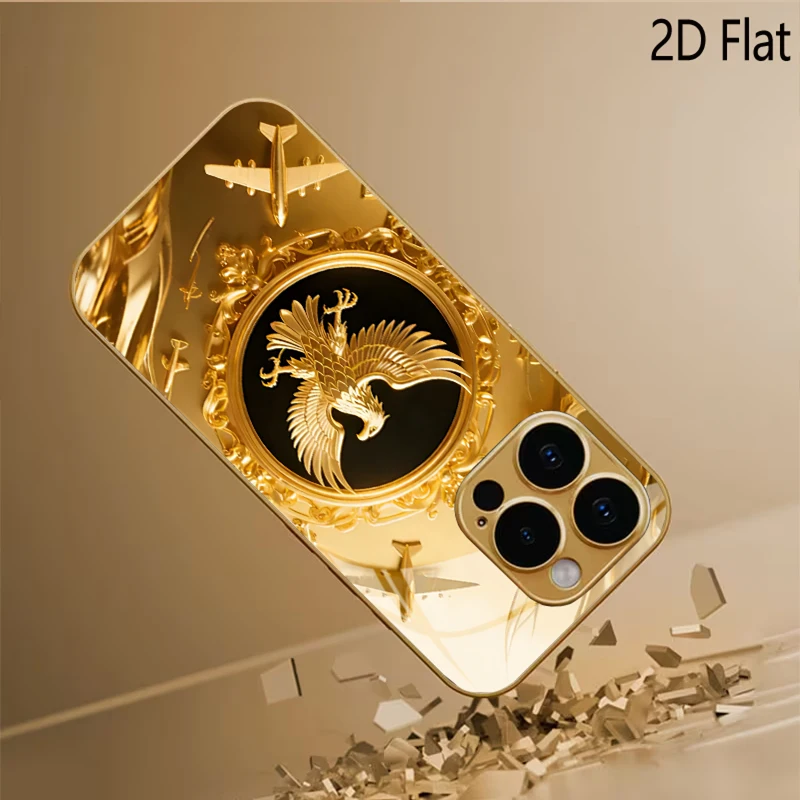 Golden Wing Patterned tempered glass design for iPhone16 17 Pro Max 15 14 13 12 11 ProMax Phone Case Camera Cover Shockproof H view 3