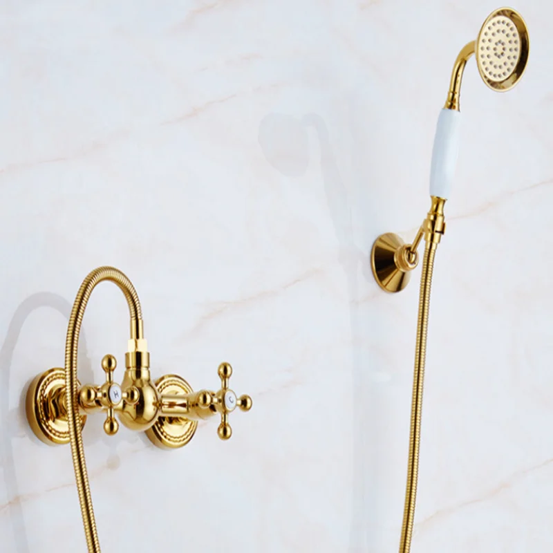 

Antique Bronze Bathroom Shower Faucet Set Brass Gold Bathroom Rainfall Shower Faucet Wall Mounted Bath and Shower Faucet Set