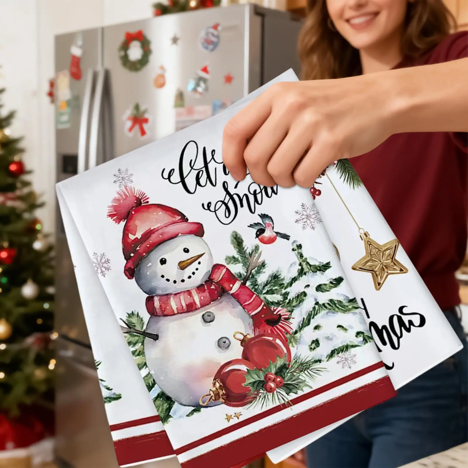 Christmas Hand Towels 6-Piece Absorbent Microfiber Seasonal Winter Christmas Towels Holiday Decor for Home Farmhouse Desktop