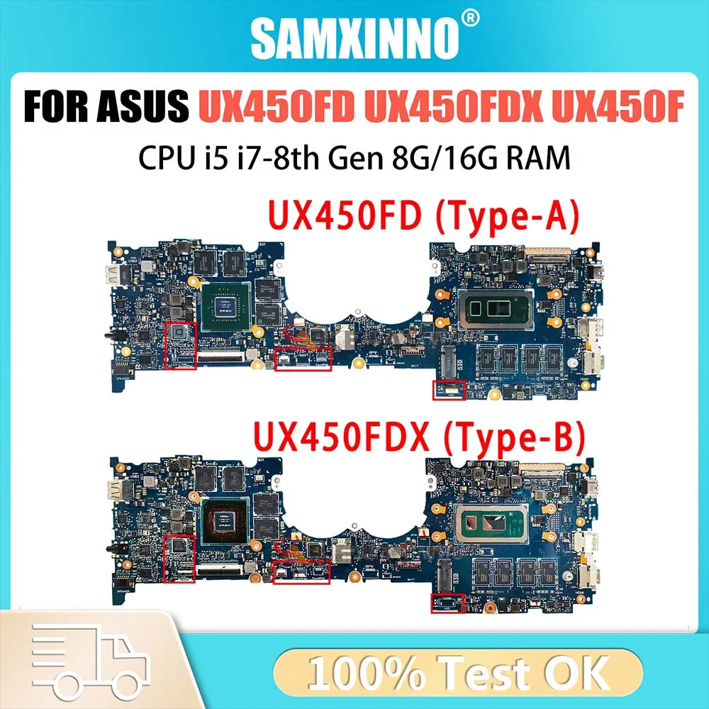 

Computer Mainboard For ASUS ZenBook Pro 14 UX480F UX450FD UX450F Laptop Motherboard i5 i7 8th GTX1050-V2G V4G RAM 8GB 16GB