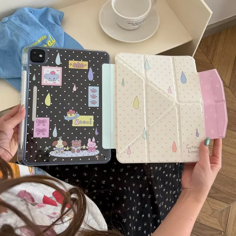 Cartoon Animal Sticker Raindrop Wave Point For iPad Cover Pro Air M5 M4 M3 M2 2 1 11th A16 12.9