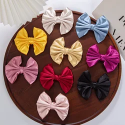 10cm Luxury Stretchy Satin Hair Bows Clips 4 inch Glitter Shiny Satin Hairpins Baby Girls Hairgrips Kids Dance Party Headwear