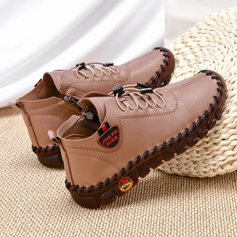 2023 New Spring Women Flat Shoes PU Leather Soft Comfortable Female Casual Shoes Non Slip Mom Walking Footwear Ladies Moccasins