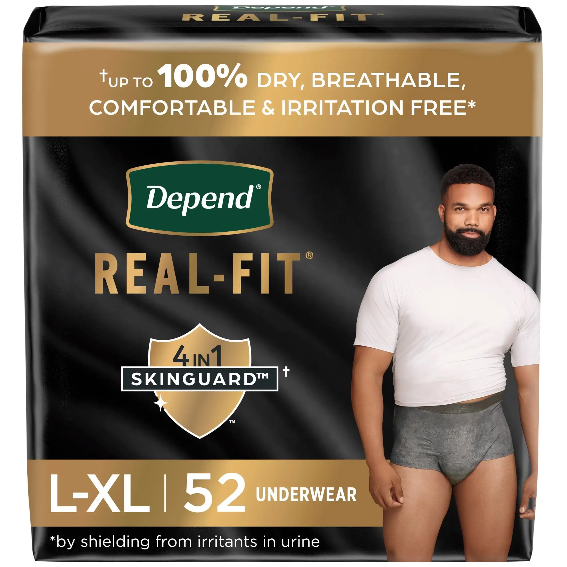 

Real Fit Incontinence Underwear for Men, Adult Diapers, L/Xl, Grey, 52 Count