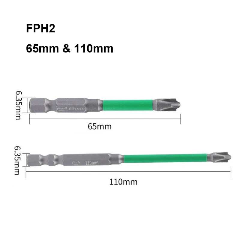 4PCS 65/110mm FPH2/FPZ2 Magnetic Electric Cross Screwdriver Bit Set Phillips and Pozidrive Bits for DIY Repair and Maintenance