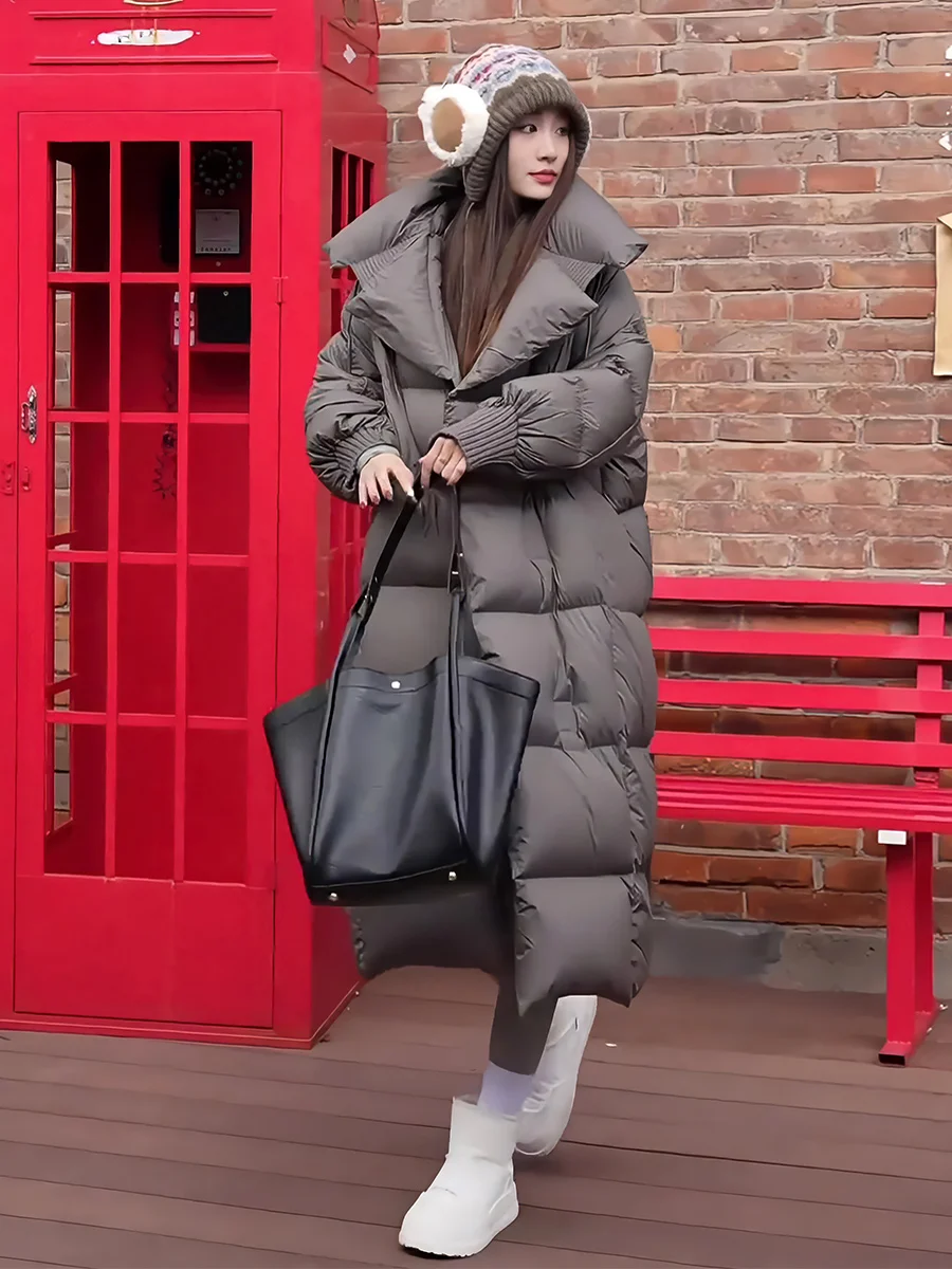 Ultra-Thi largo blanco Du down Jaet mujer invierno nueva región Polar Sle cálido abrigo de cuello grande moda hasta la rodilla