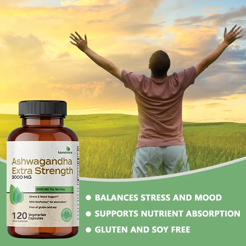 Organic Ashwagandha Capsules, Piperine Extract, Stress Relief, Natural Mood and Focus, Natural Energy Supplement, Unisex